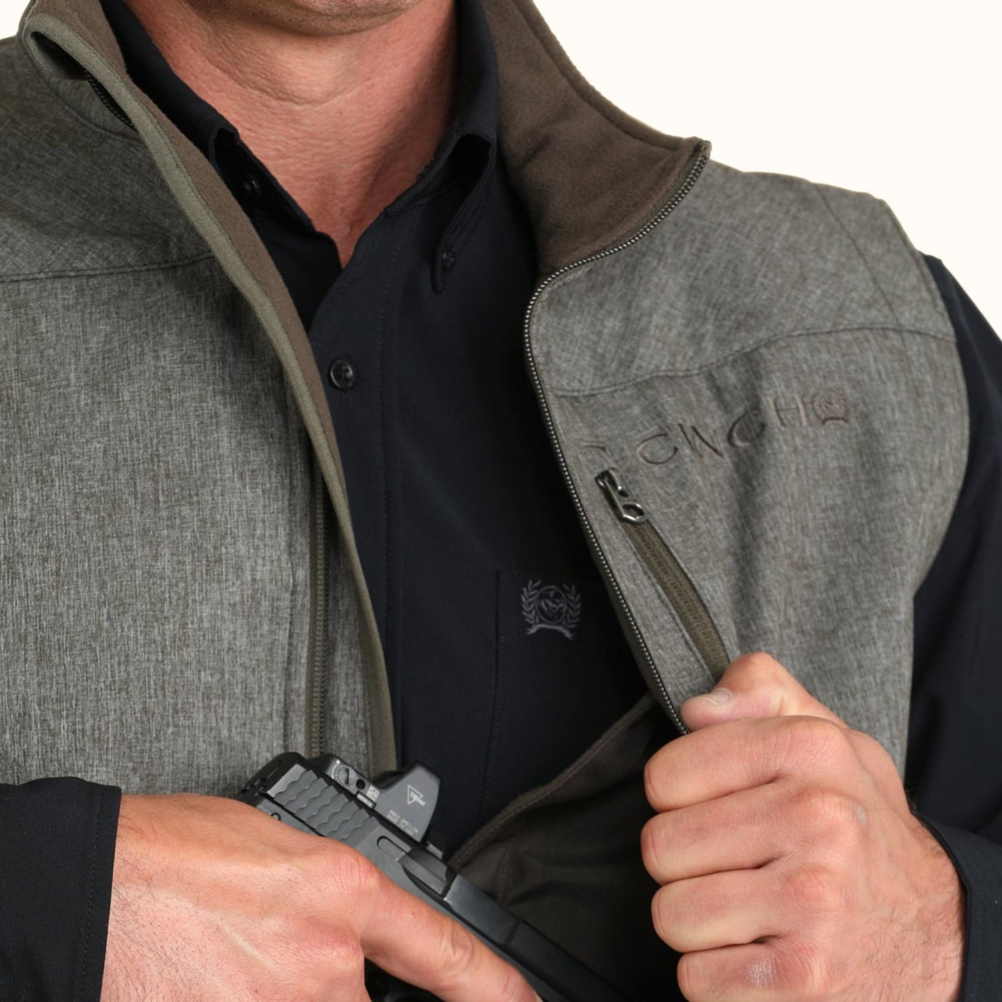 Close-up view of concealed carry pocket access