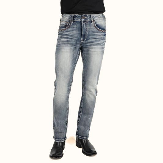 Platini Holt men’s blue boot cut jeans front view