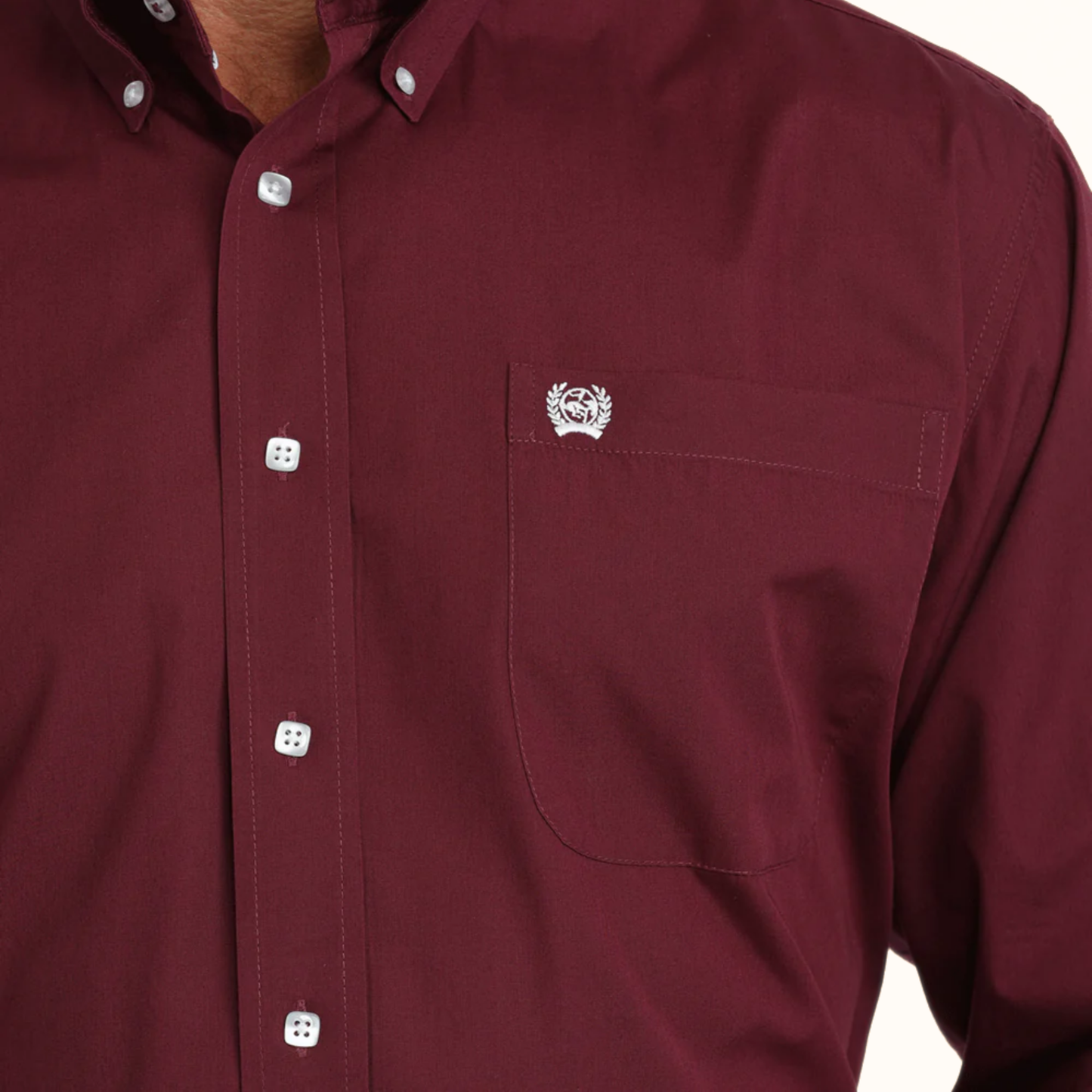 Cinch Solid Classic Fit Button-Down Western Shirt chest and collar detail