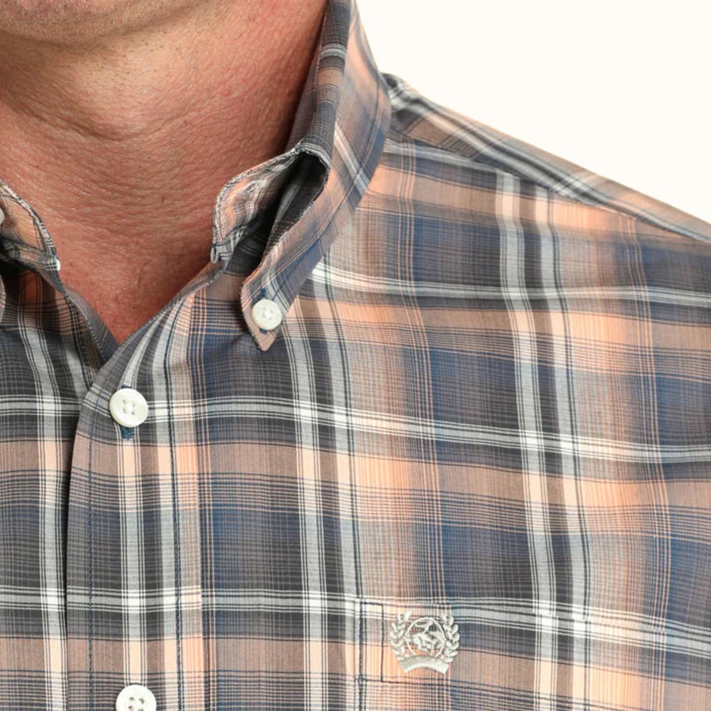 Close-up of Cinch Multi Color Plaid Print Button Down Shirt fabric pattern