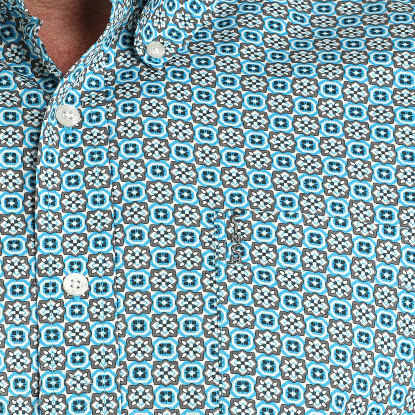 Cinch Modern Fit Button-Down Western Shirt light blue print detail