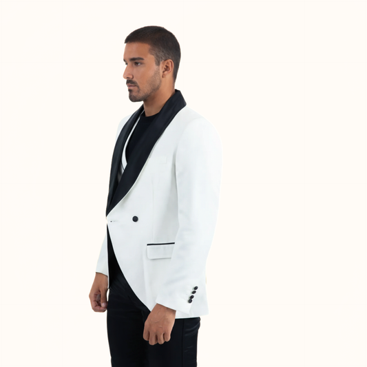 Platini white double-breasted tuxedo front angle view