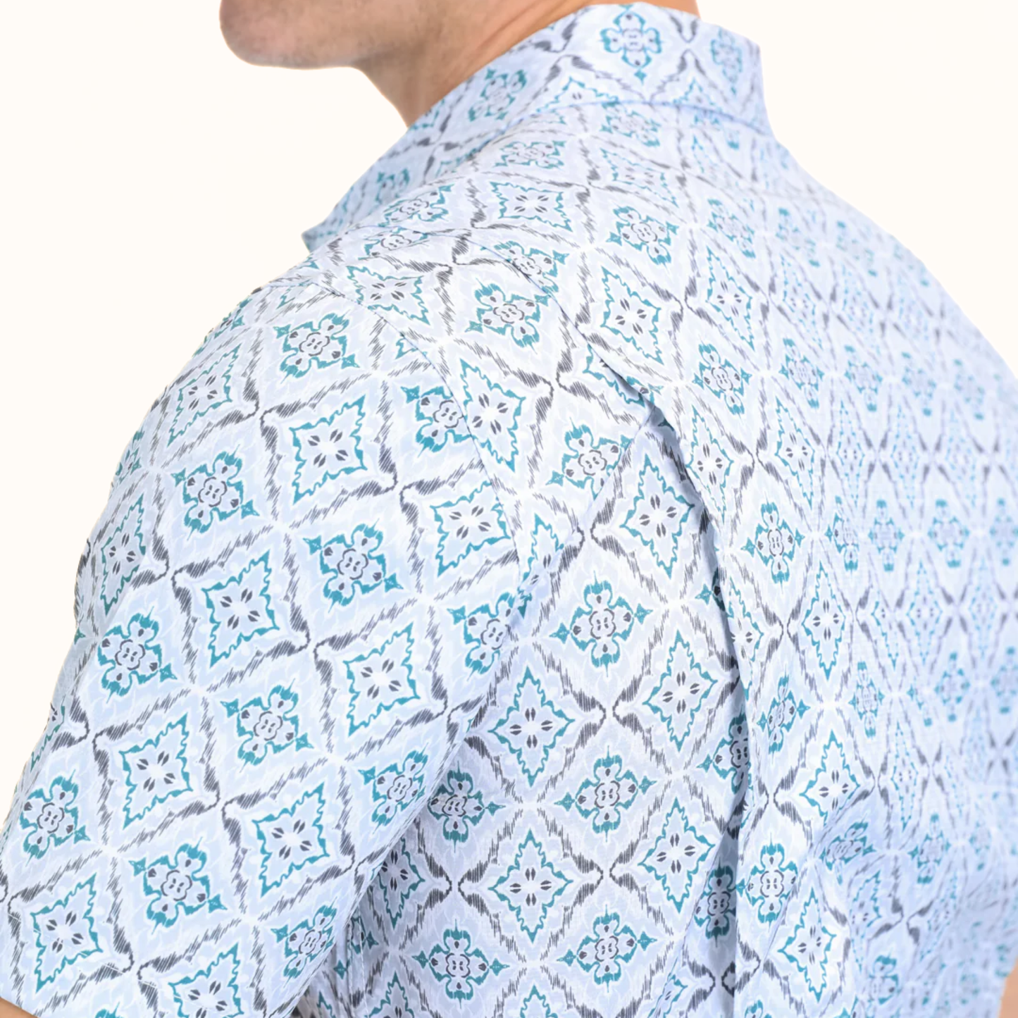 Close-up view of Platini Men’s Performance Western Short Sleeve Aztec Print Shirt fabric detail