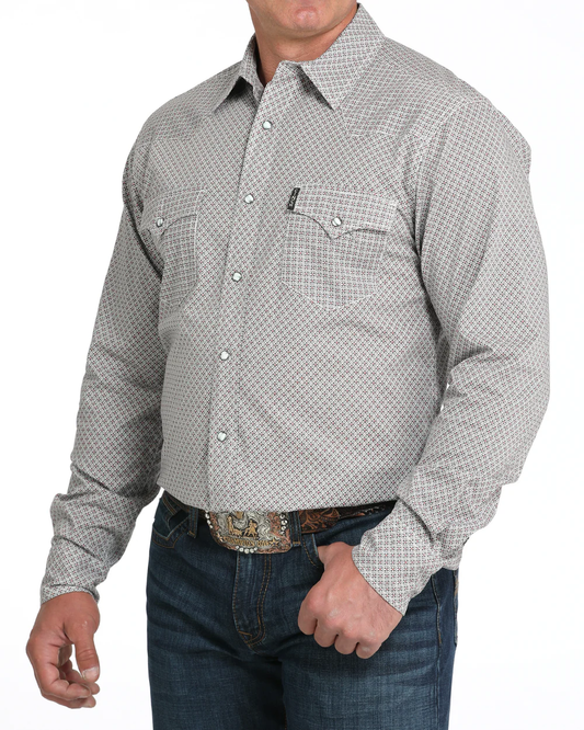 Angled front view of Cinch Modern Fit Snap Front Western Shirt on model