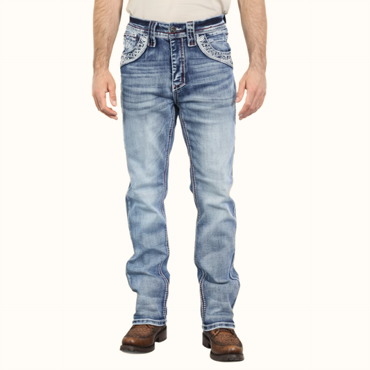 Platini Blue Holt slim boot cut jeans front view