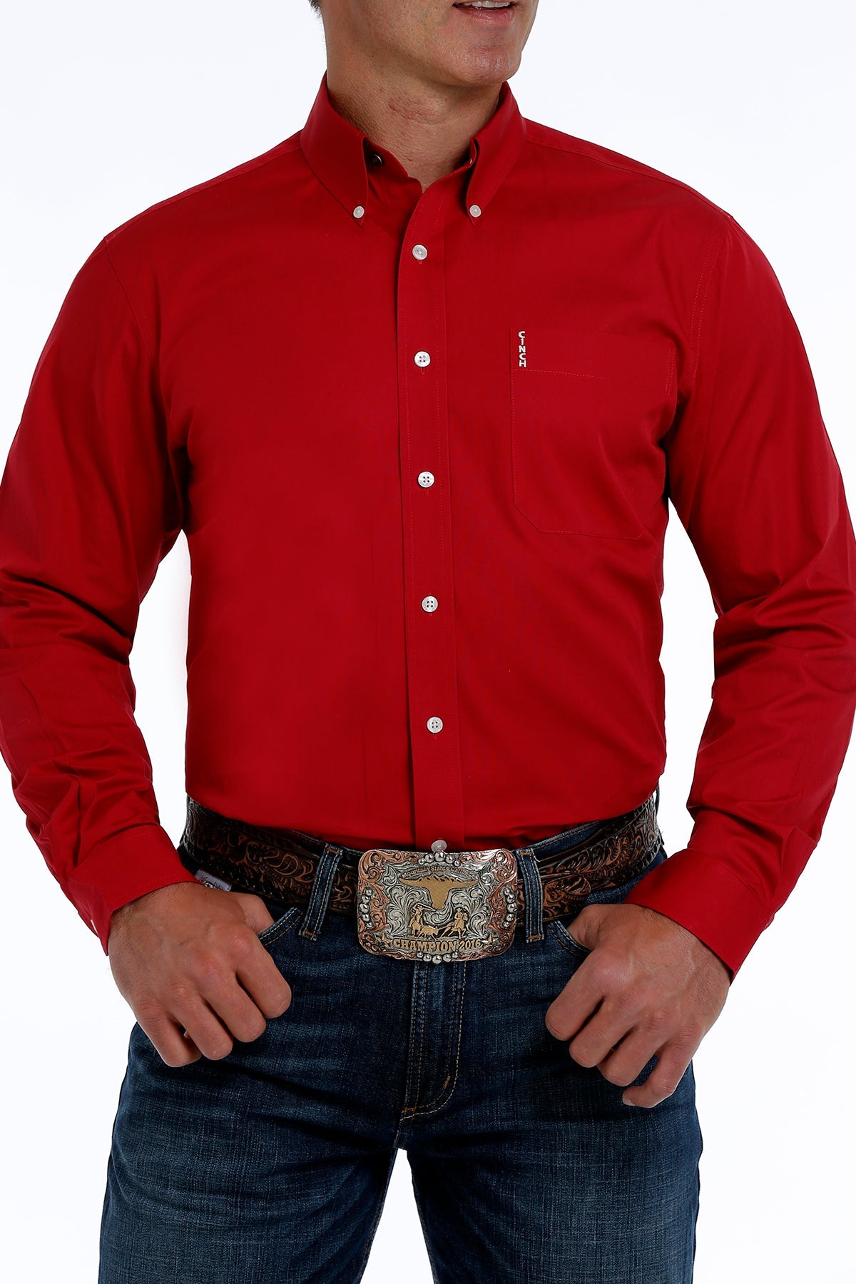 Solid Modern Fit Button-Down Western Shirt