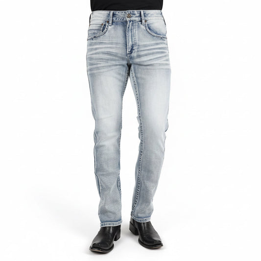 Platini Holt light blue boot cut jeans front full-length view