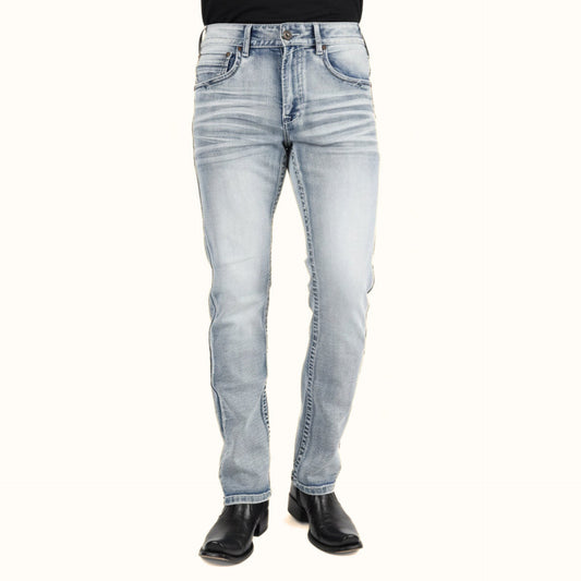 Platini Holt light blue boot cut jeans front full-length view