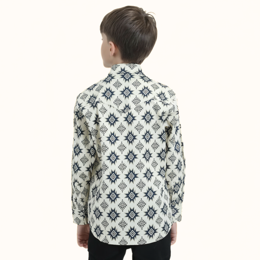 Platini Kid’s Modern Fit Long Sleeve Snap Shirt back view