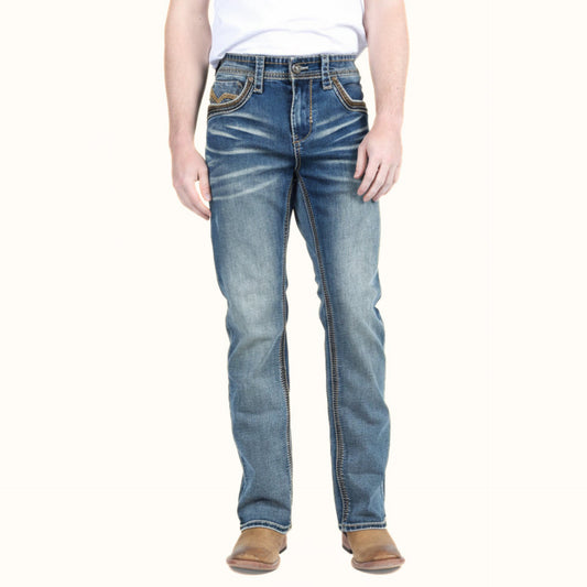 Platini Blue Holt slim boot cut jeans front view