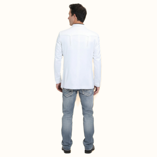 Rear view of Platini Men’s Double Button Western White Blazer