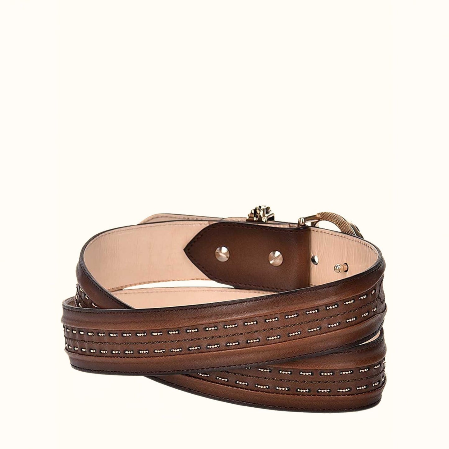 Cuadra women’s honey handwoven leather belt with signature buckle