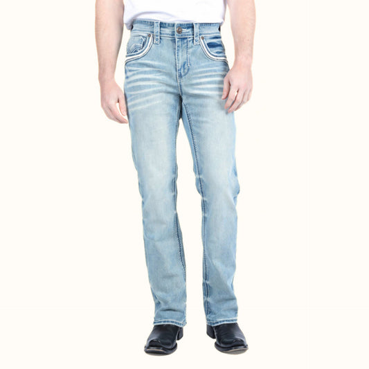 Platini Light Blue boot cut jeans front view