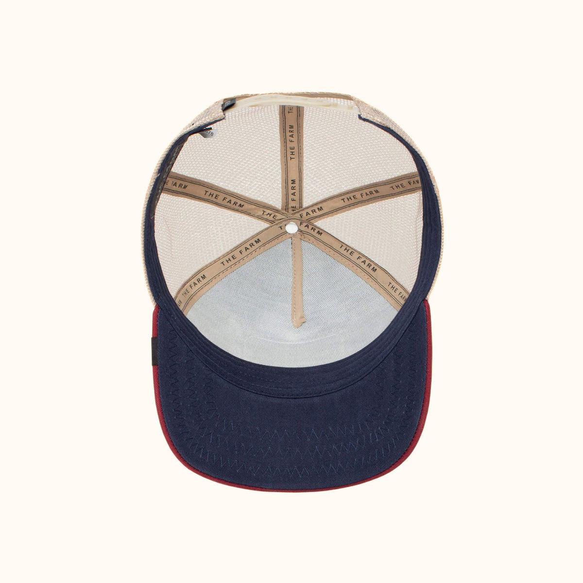 Goorin Bros. The Cock Rooster Trucker Hat navy red and white interior view