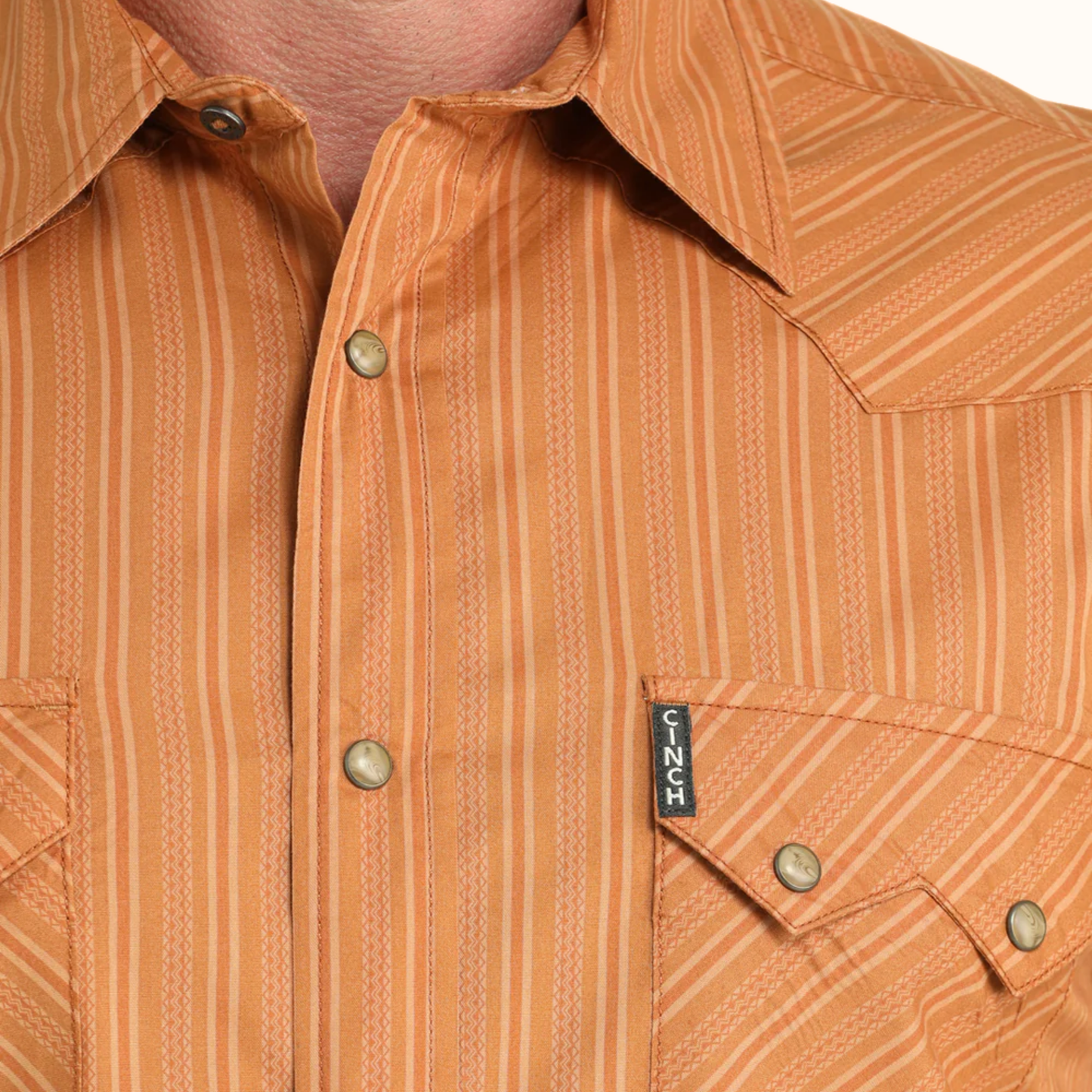 Close-up of Cinch Modern Fit Snap Front Western Shirt showing chest pockets and snap-front detail