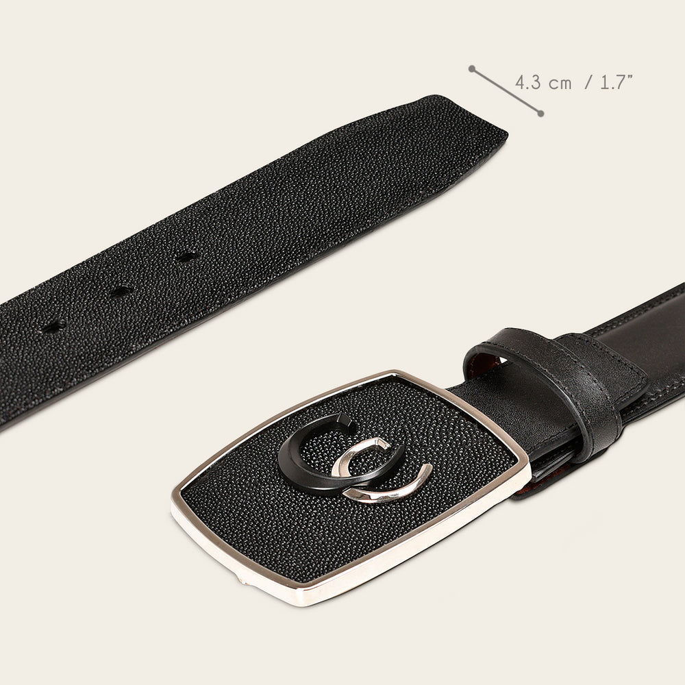 Cinto vaquero de piel de raya negra para hombre con hebilla de monograma Cuadra