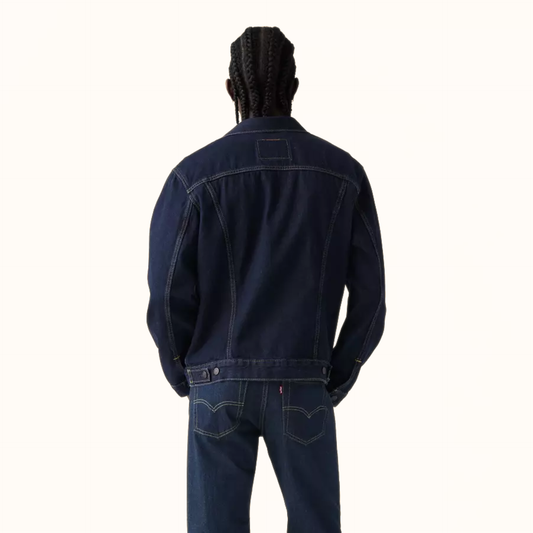 Levi’s Trucker Jacket back view in dark blue denim