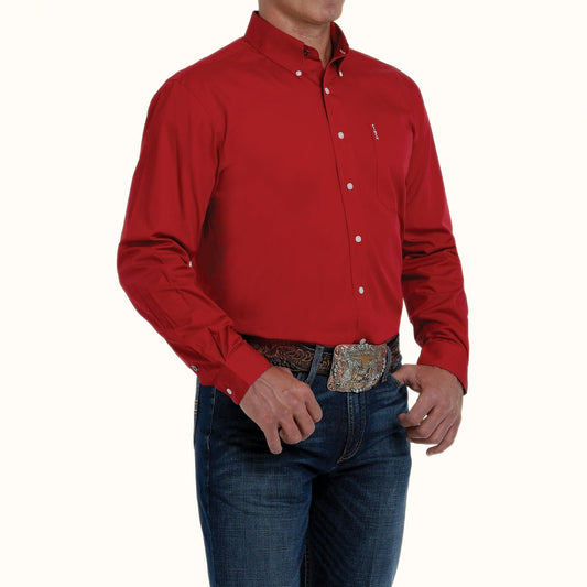 Cinch Solid Modern Fit Button-Down Western Shirt red side view