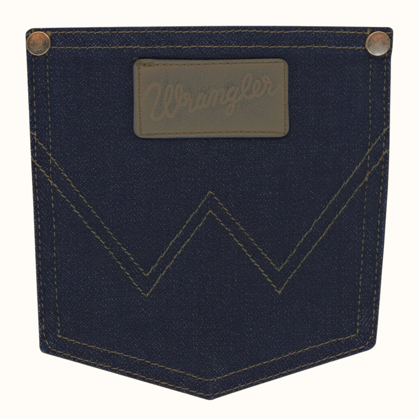 Close-up of back pocket detail on Wrangler Cowboy Cut Original Fit Active Flex Jeans
