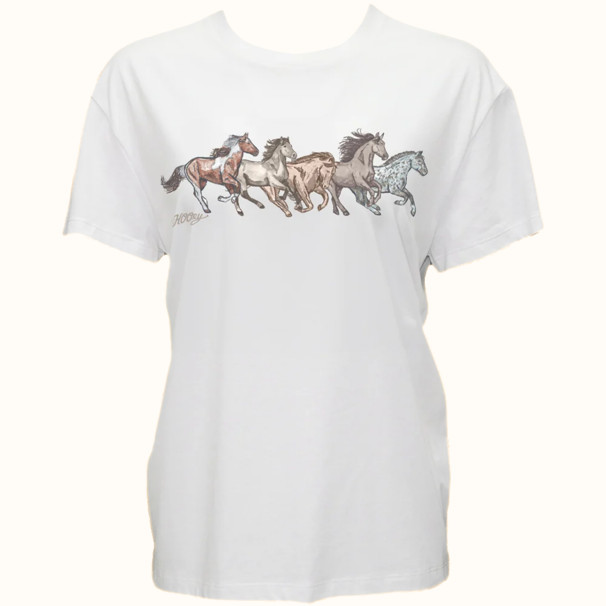 Hooey Women’s Wild Horses cream T-shirt with horse graphic across chest