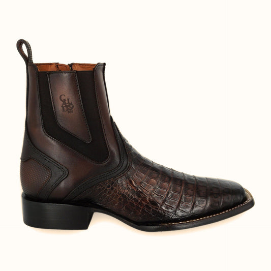 Cuadra Brown Caiman Square Toe Chelsea Boots side view