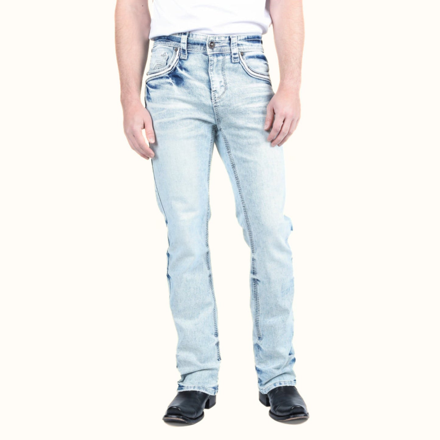 Platini Light Blue boot cut jeans front view
