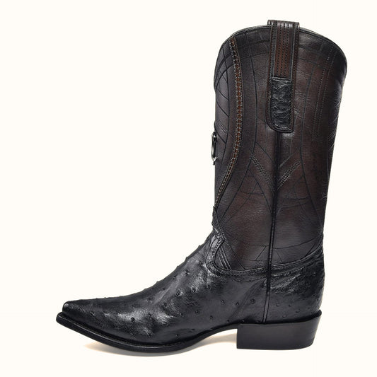 Cuadra Black Ostrich Snip Toe Western Boots side view