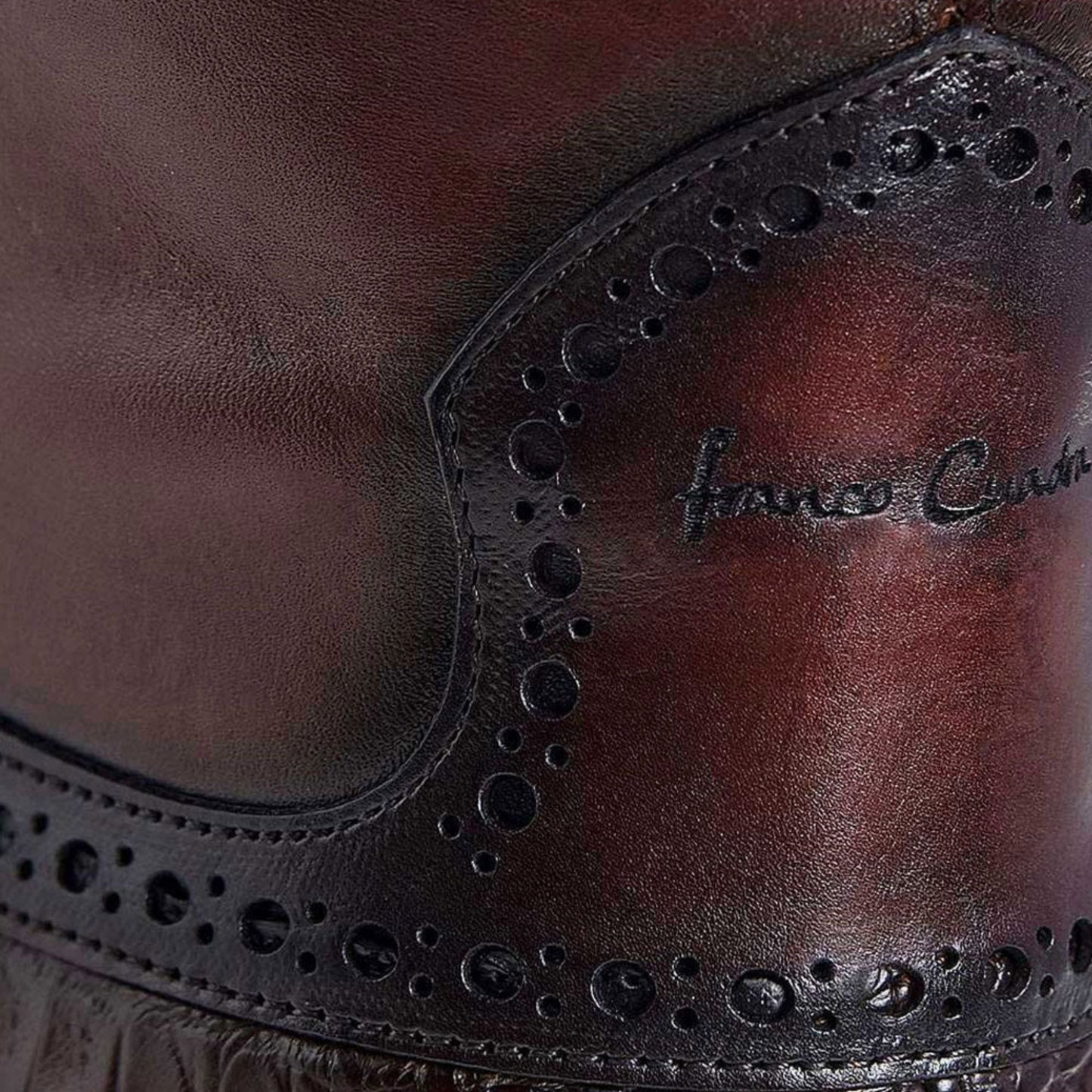 Cuadra Brown Exotic Cayman & Bovine Leather Dress Boots leather detail