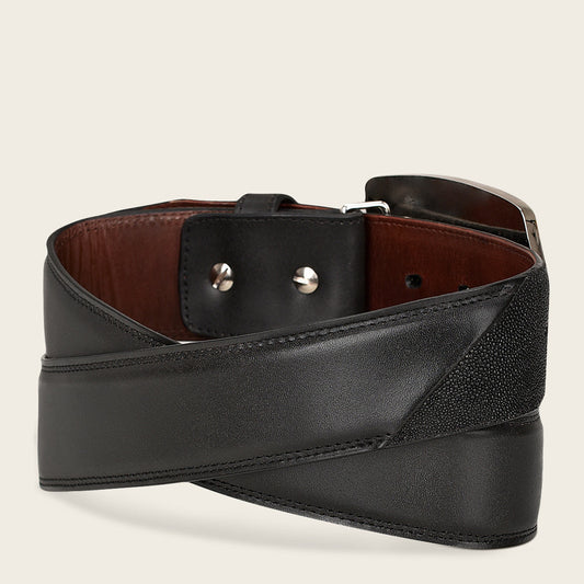 Men’s Black Stingray Leather Western Belt With Cuadra Monogram Buckle