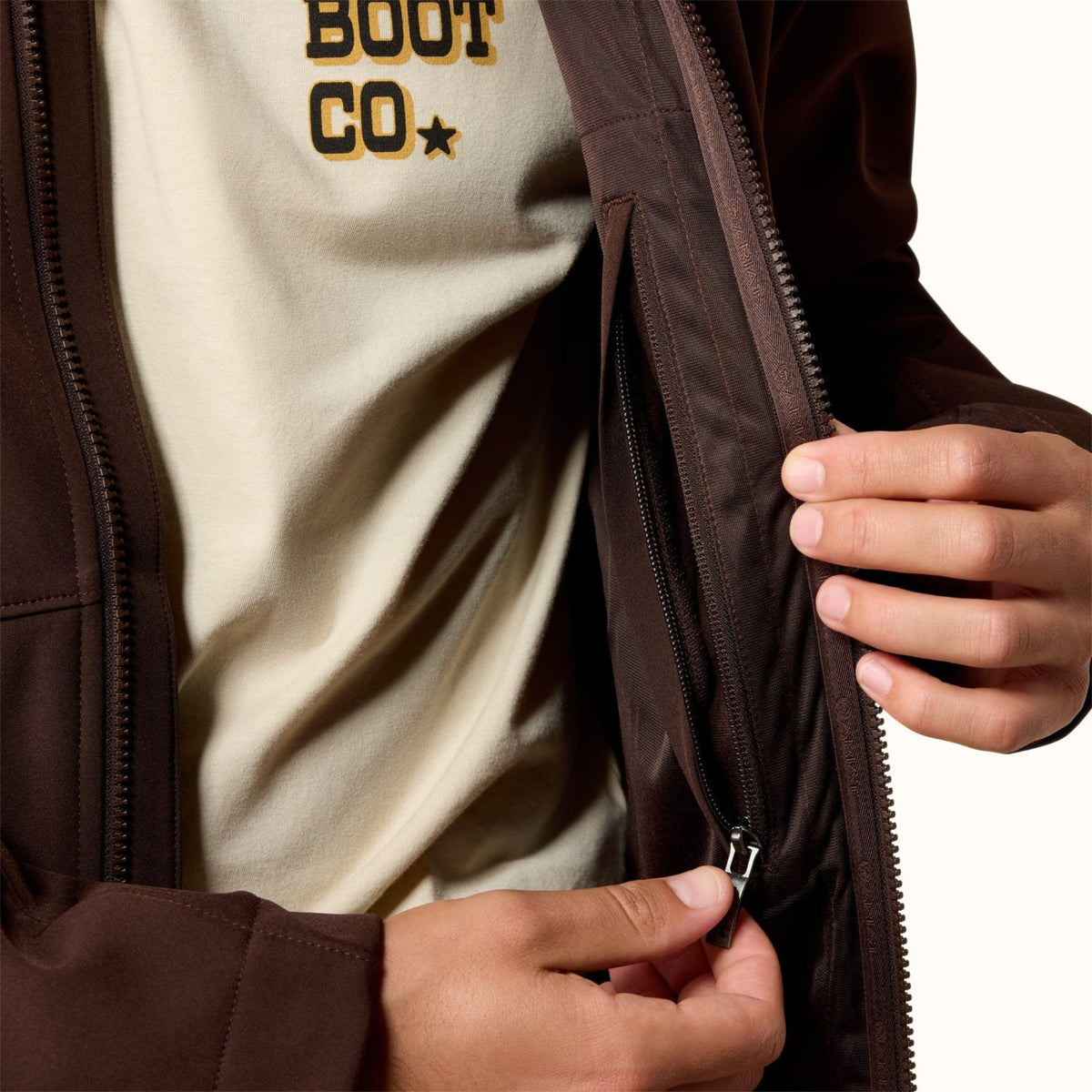Ariat Chest Logo Softshell Jacket in brown front open view
