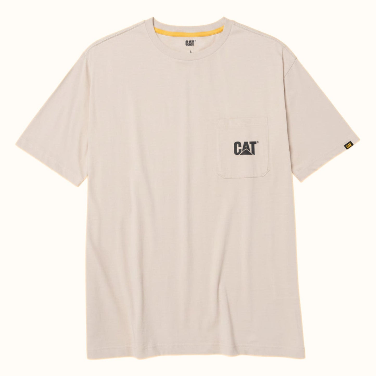 CAT Tough Cut Short Sleeve Pocket Tee front view in light beige with chest pocket