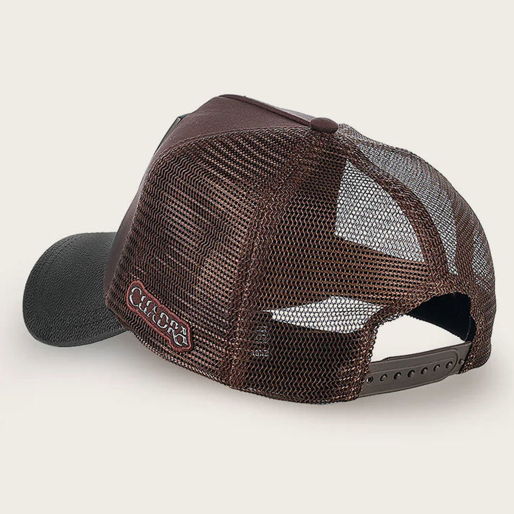 Dark Brown Python Metal Patch Leather Cap