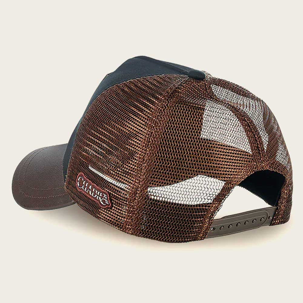 Dark Brown Caiman Metal Patch Leather Cap