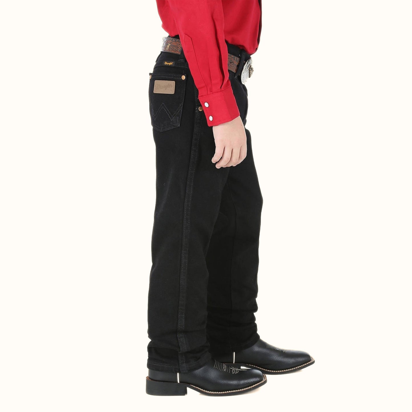 Wrangler Boy’s Cowboy Cut Original Fit Jean side view on model