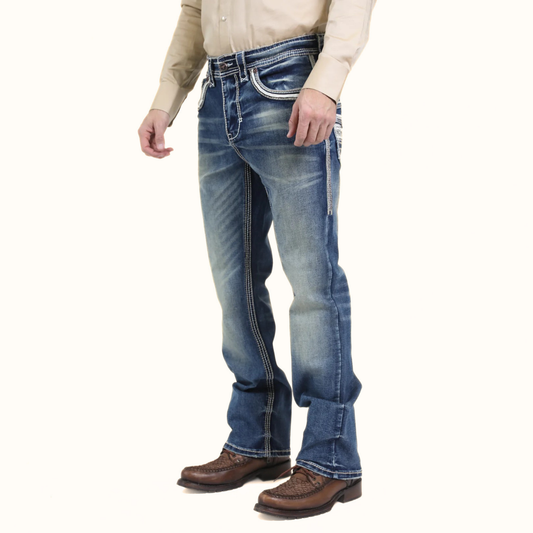 Platini Blue Holt slim boot cut jeans angle view