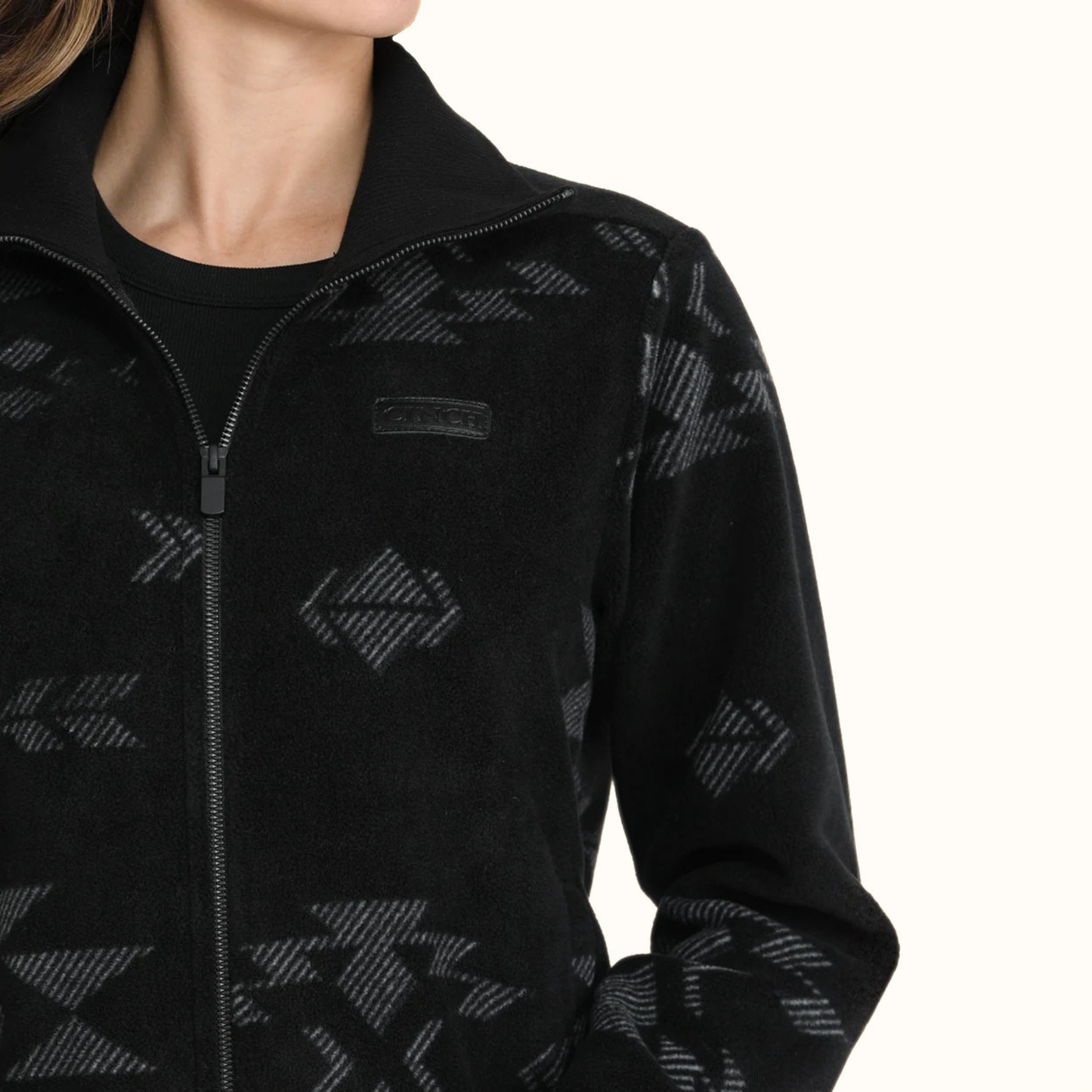 Close-up view of Cinch Full Zip Polar Fleece Jacket pattern and zipper