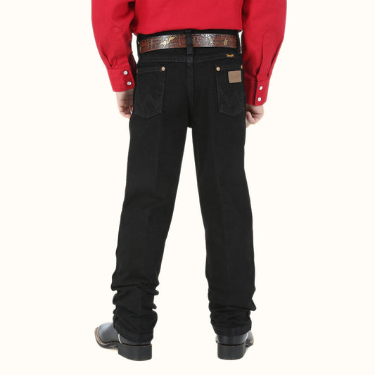 Wrangler Boy’s Cowboy Cut Original Fit Jean back view on model in black
