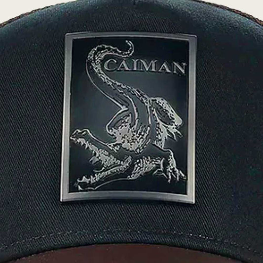 Dark Brown Caiman Metal Patch Leather Cap