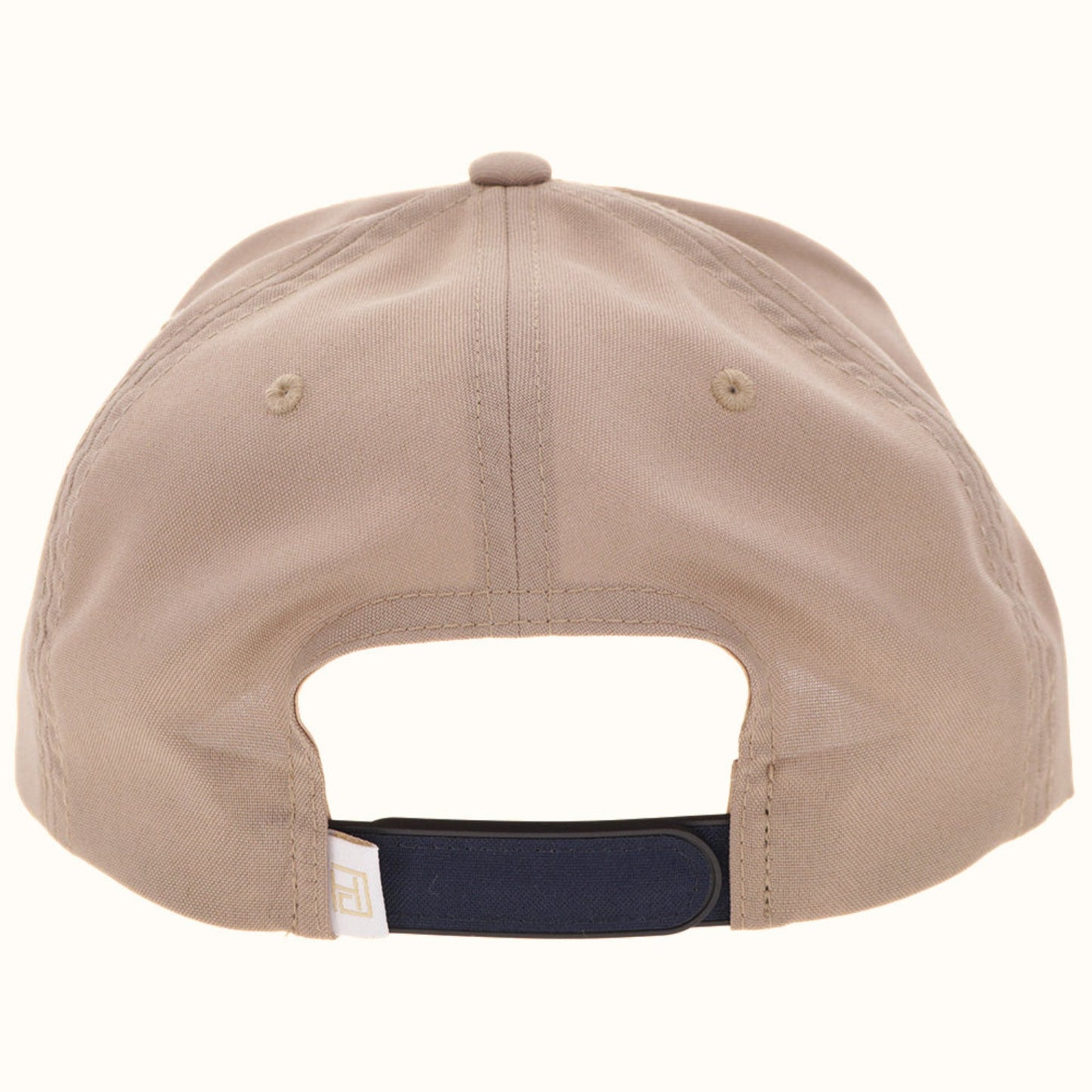 Hooey Classic Tan Blue Golf Logo Hat back view with adjustable closure