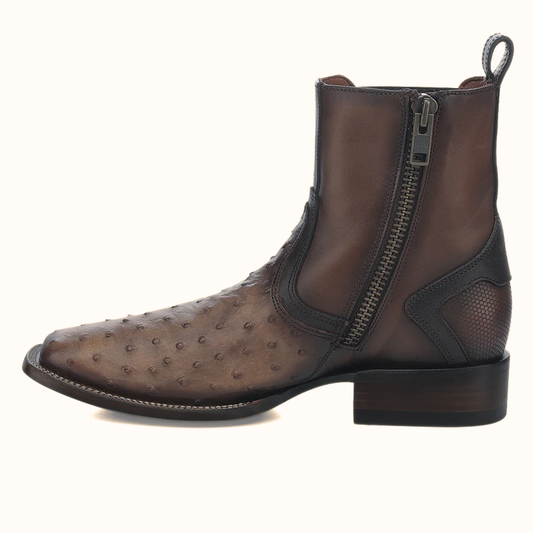 Cuadra Brown Ostrich Square Toe Chelsea Boots side view