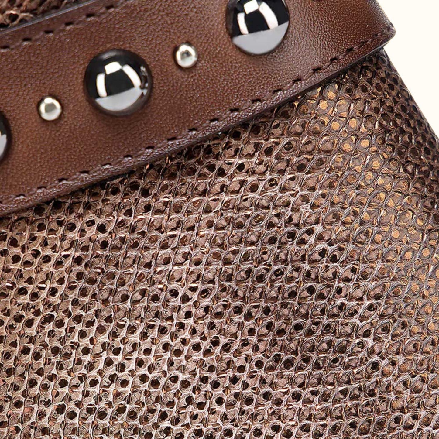 Cuadra Gold Carunga Python Leather Ankle Bootie studded ankle strap detail
