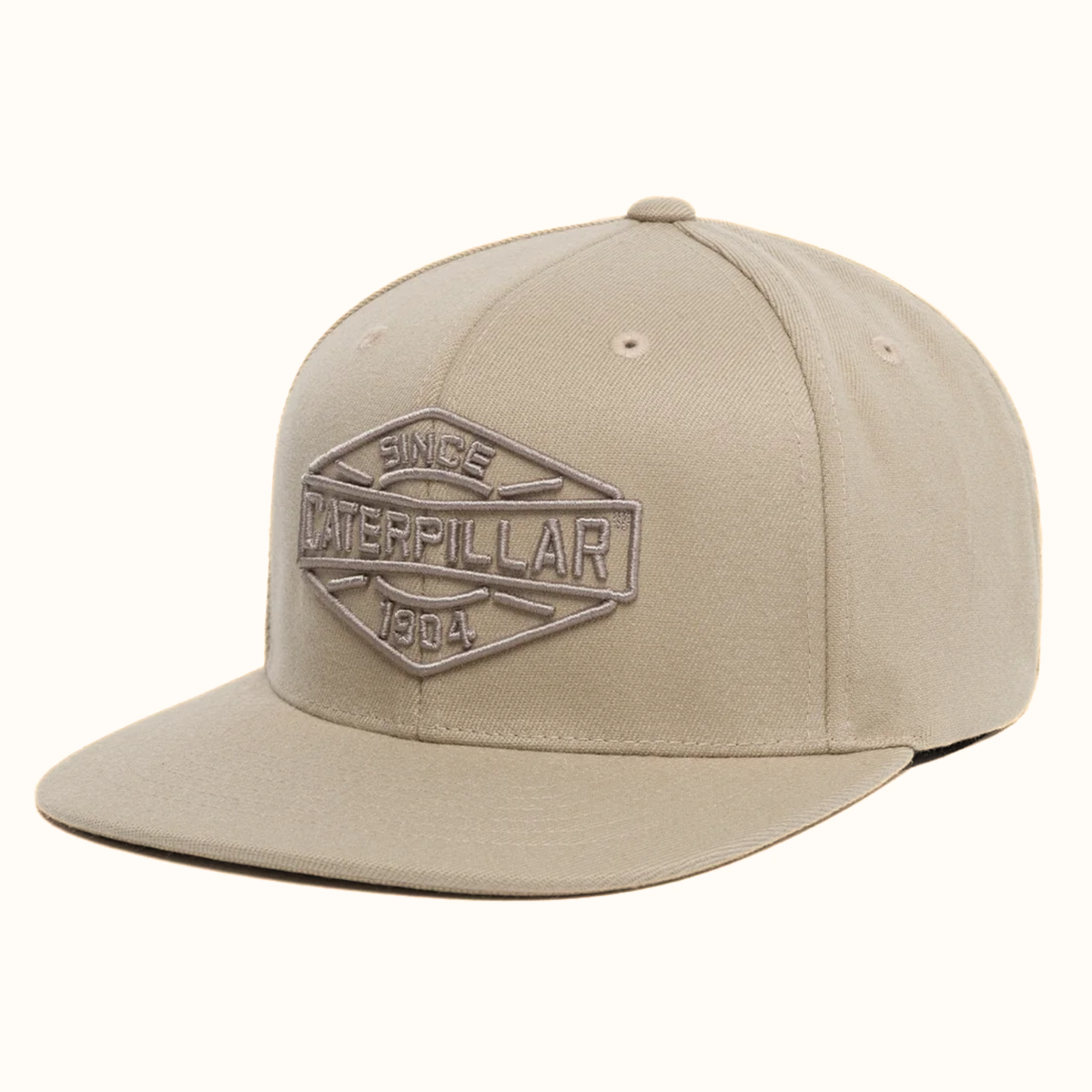 CAT 3-D Logo Flexfit Cap in tan with embroidered CAT logo front view