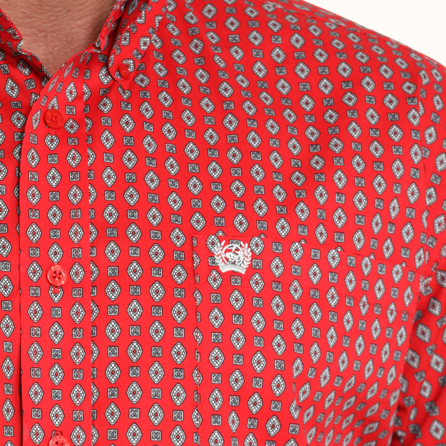 Cinch Men’s Stretch Classic Fit Button-Down Western Shirt red patterned fabric detail