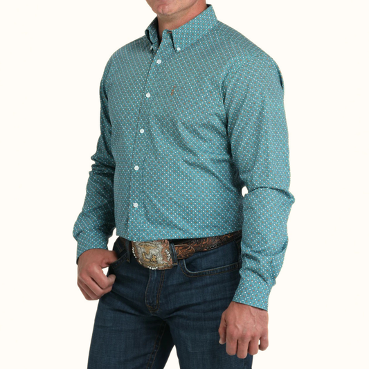 Cinch Modern Fit Button-Down Western Shirt turquoise front angle view