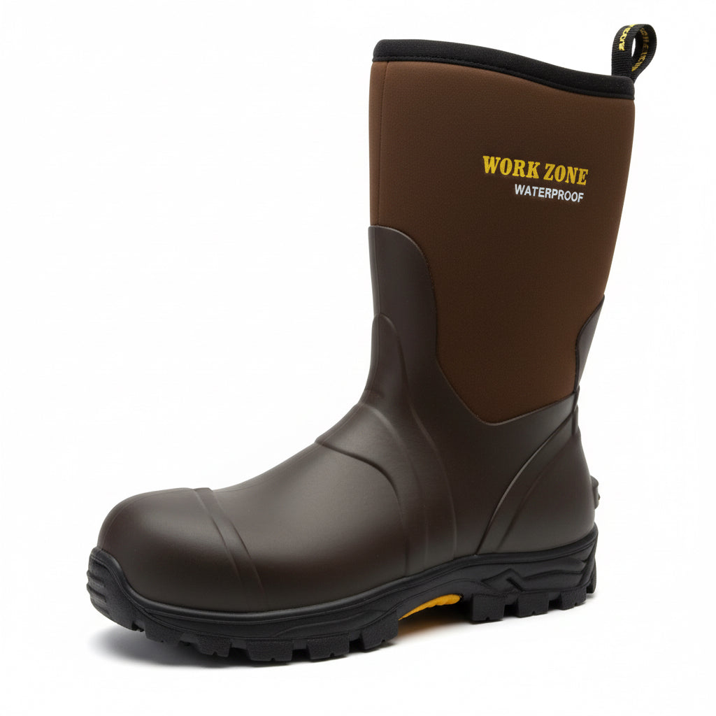 Work Zone Brown Rubber 968 waterproof work boot side view