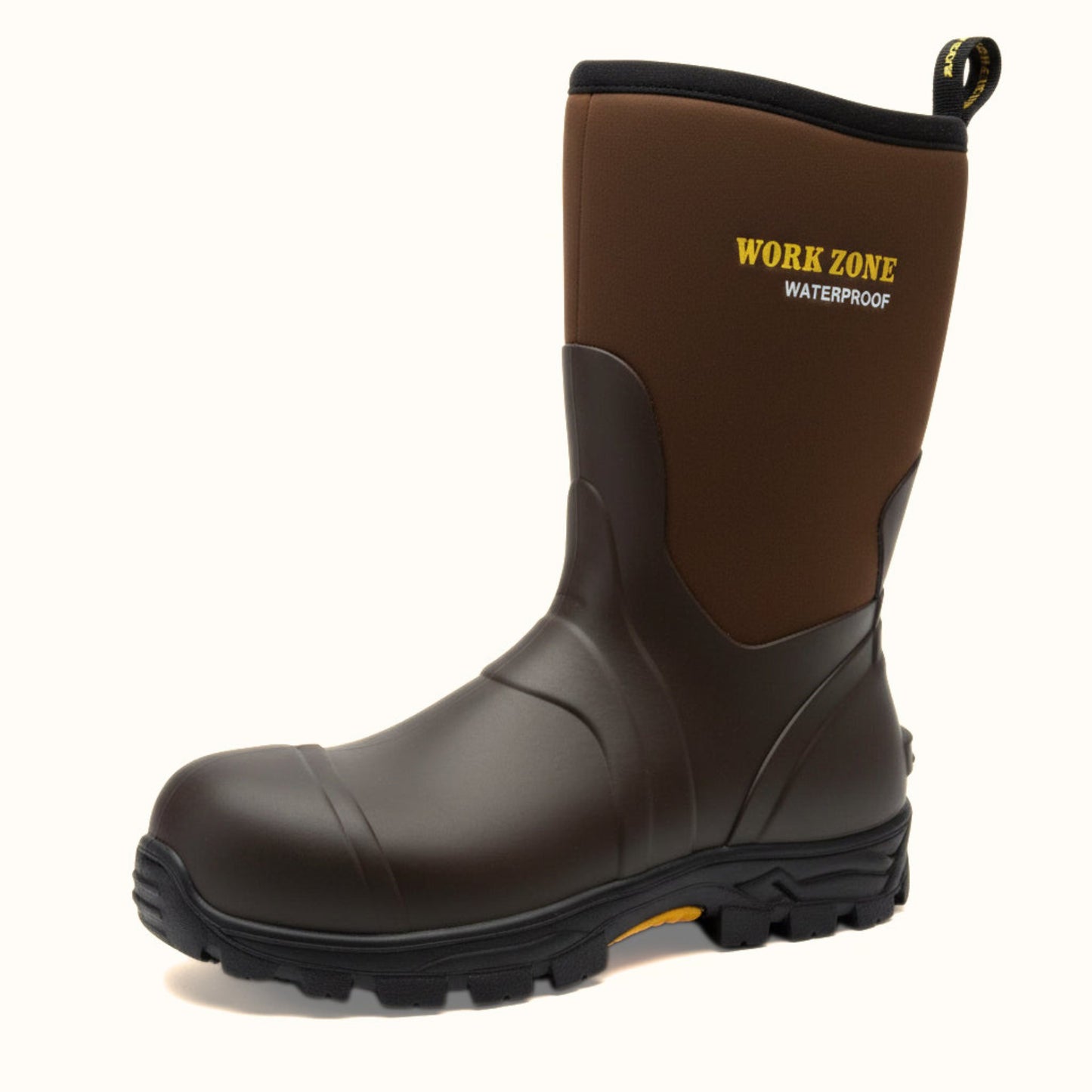 Work Zone Brown Rubber 968 waterproof work boot side view