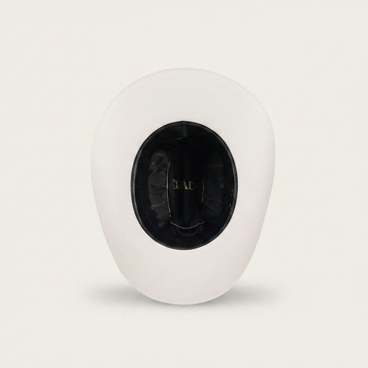 Bottom view of Cuadra Ivory 100X Handmade Cayman Hat showing inside shape