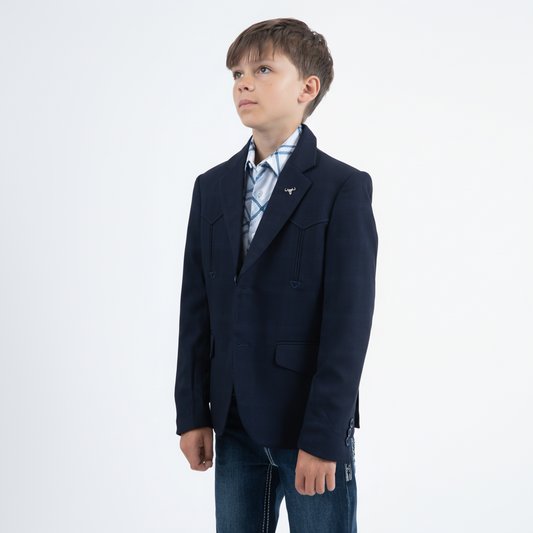Platini Boys Western Fashion Navy Blazer angled front view