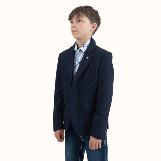 Platini Boys Western Fashion Navy Blazer angled front view