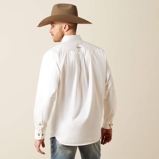 Rear view of Ariat Solid Twill Classic Fit Shirt on model